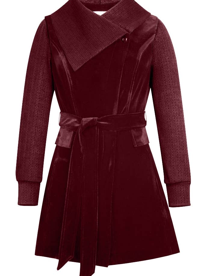 Chic Star Texture-Knit Combo Jacket In Burgundy 042124 for wholesale by CHIC STAR