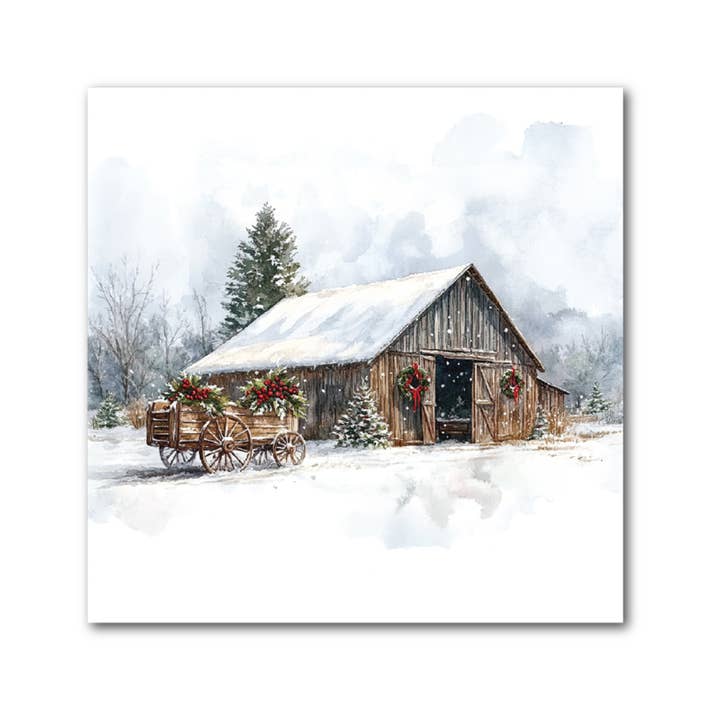 Barn Christmas Coaster Set of 4 – Holiday Drink Coasters for wholesale by LifeSong Milestones