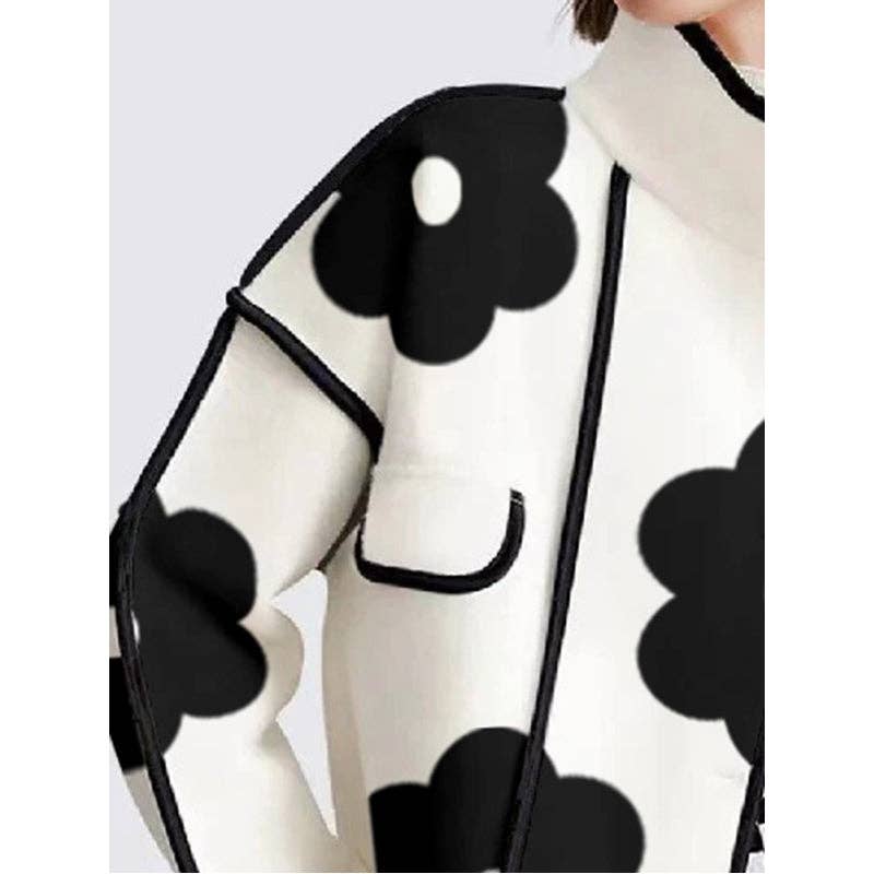 PRETO BRANCO Casaco de gola alta com manga longa, corte solto, estampa floral em cores contrastantes e abertura lateral para venda a revendedores na Faire5