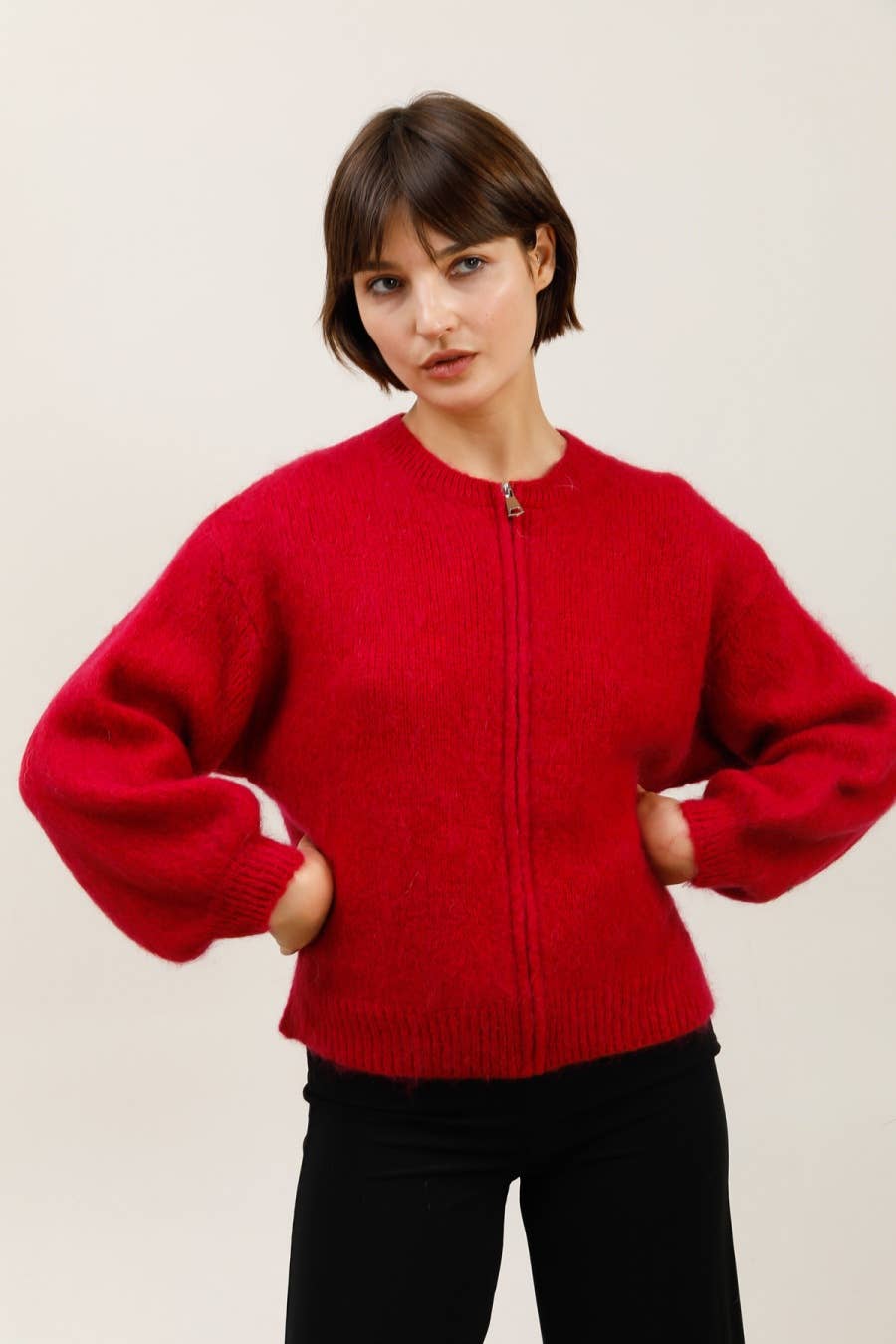 NAÏS PARIS - Vente Cardigan – femme - Cardigan col rond zippé en mohair et laine15