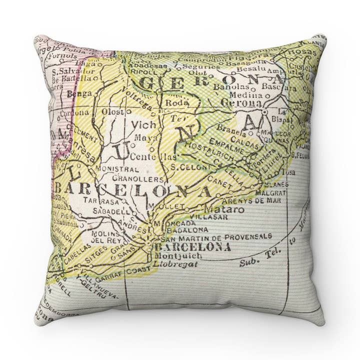 Daisy Mae Designs - Wholesale Throw/Decorative Pillow - Barcelona Spain Map Decorative Pillow Throw Pillow0