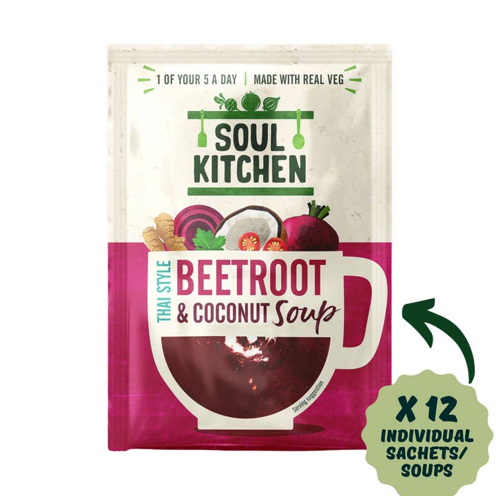 Thai Style Beetroot & Coconut Soup (12 servings) for wholesale by Soul Kitchen Soup