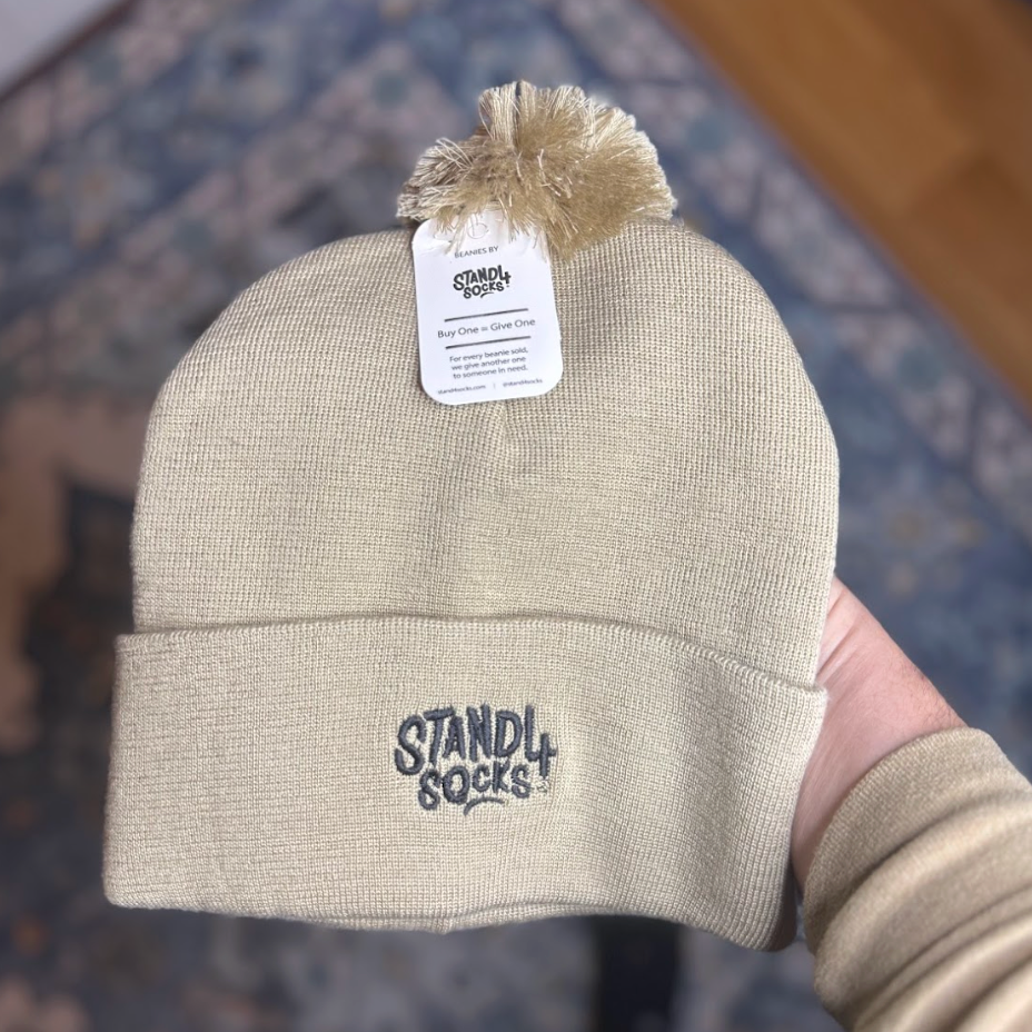 Stand4 Socks - Wholesale Beanie - Unisex - Stand4 Jacquard Beige Beanie with Pompom and Patch1