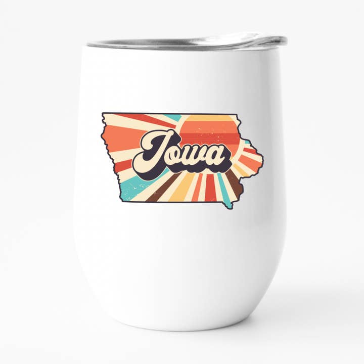 Bicchiere da vino retrò Iowa, bicchiere State Pride per la vendita all'ingrosso da parte di Fbombs & Booze