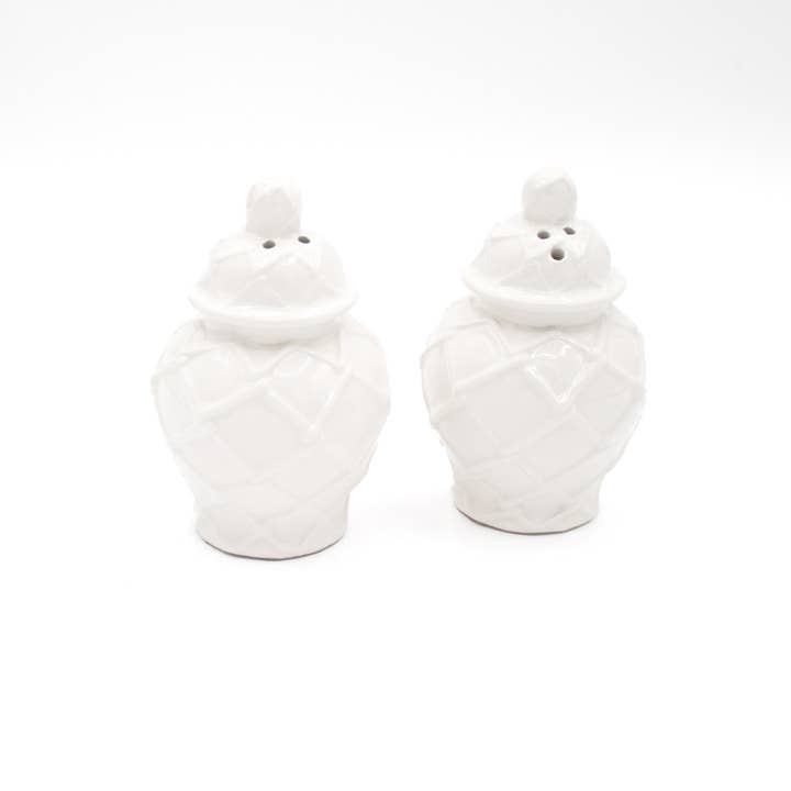 White Textured Jar Salt & Pepper Shaker Boxed Set for wholesale by 8 Oak Lane