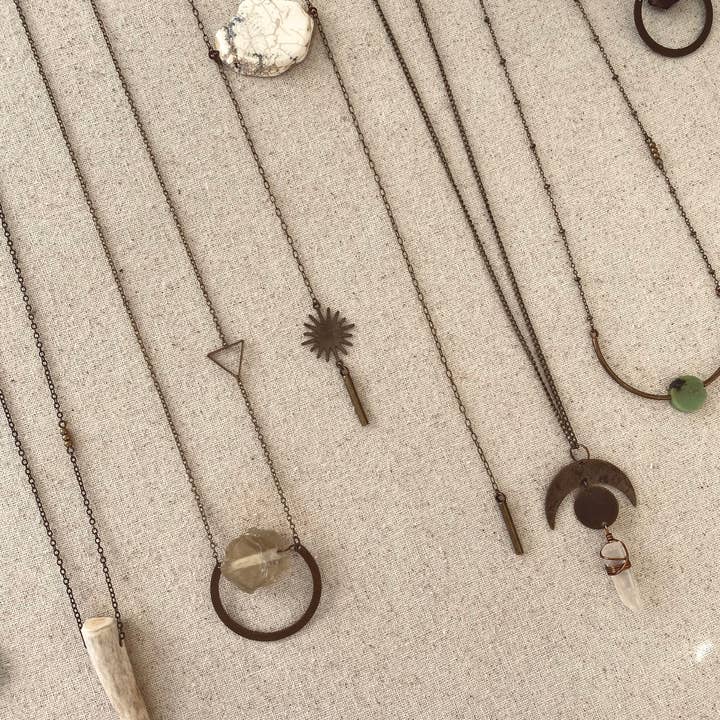 Arid Collective - Wholesale Pendant/Charm Necklace - Long Brass + Crystal Necklace | Reiki Infused | Handmade