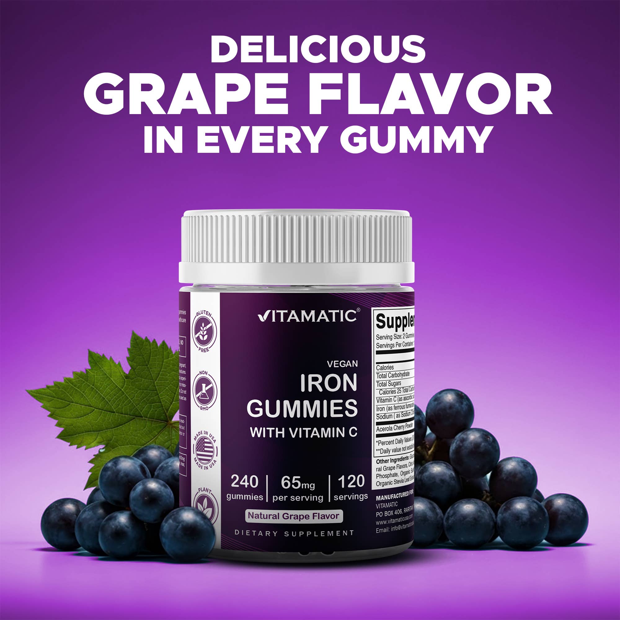 Vitamatic - Wholesale Oral Supplement/Vitamin - Vitamatic| Iron 65 mg Gummies Supplement | 240 Vegan Gummies7