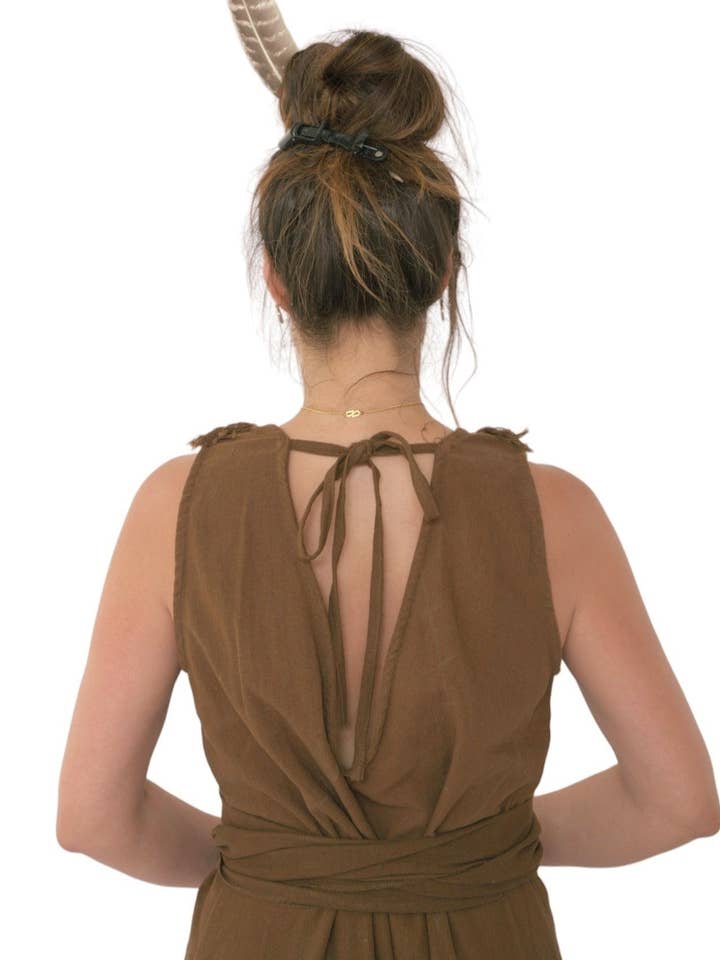 Organic Cotton Earth Brown Fringe Dress (Open Back) for wholesale by Sacred Ceremony
