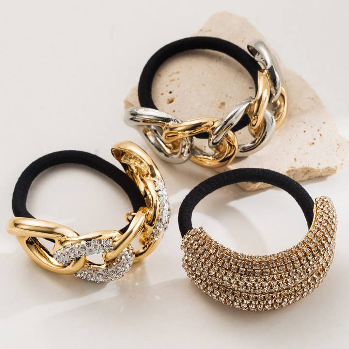 Metallic Rhinestone Elastic Hair Tie for Women_CWAHA6173 for wholesale by ACCITY