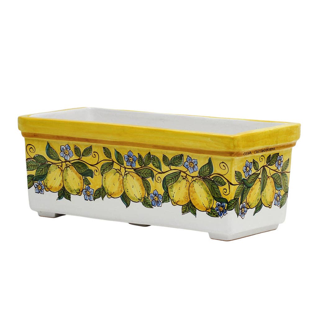 Artistica - Deruta of Italy - Wholesale Planter Box - SICILIA: Jardiniere from Caltagirone YELLOW Lemon Design2