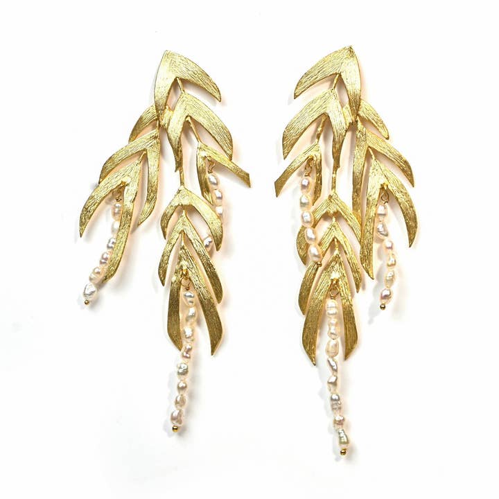 Boucles d'oreilles statement Willow (Perle de riz) pour la vente par GemAddicted
