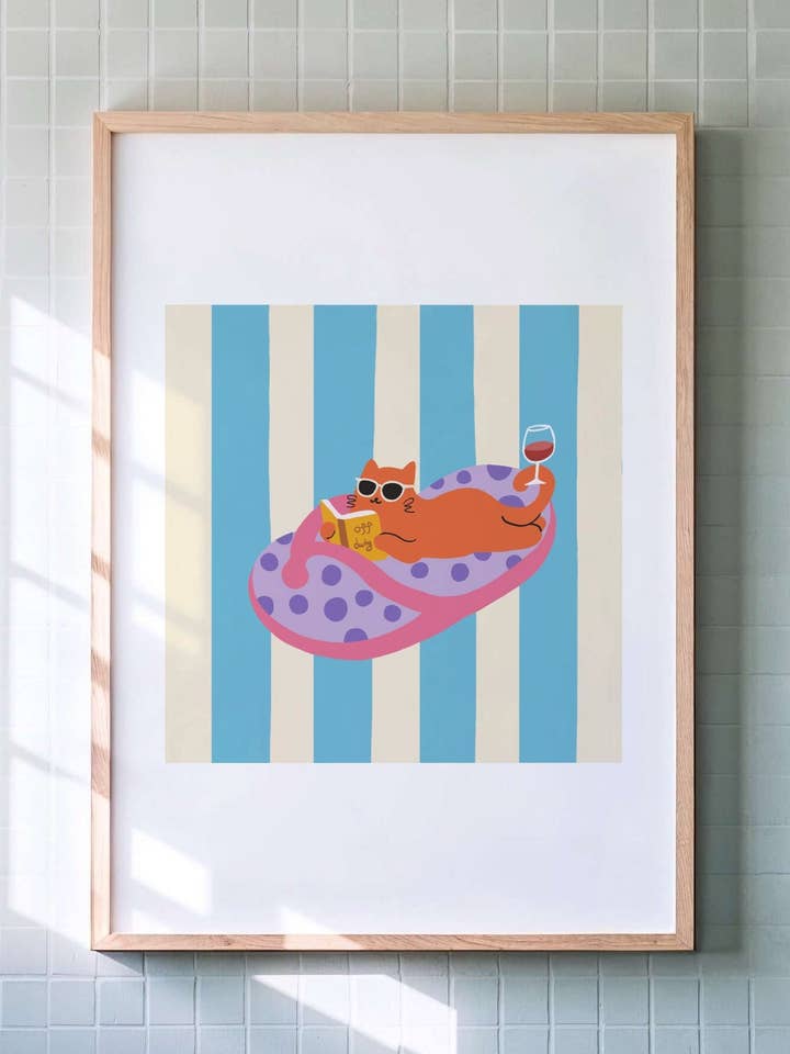 "Off Duty – Slipper Life Series" Matted Print with Island Vibes for wholesale by Angela Wan Art