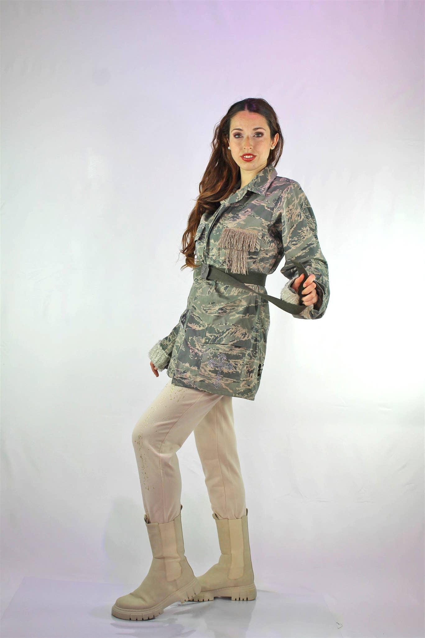 apiedinudinelparco - Wholesale Jacket - Women's - CAMO PATCH JACKET WITH FRINGES AND ANIMALIER UP-CYCLED GLITTER6