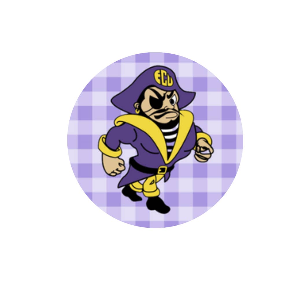 Ella Blue Boutique - Wholesale Lapel Pin/Button - ECU Mascot Purple Gingham