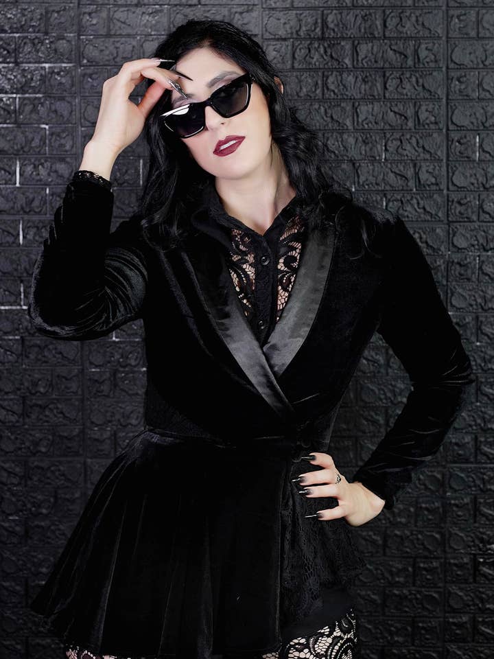 Invisible Miss Smoking Jacket & Lace Jumpsuit - Lace & Bengaline Jumpsuit with Velvet Smoking Jacket (Invisible Icon Edition) for wholesale by Weasel Wear