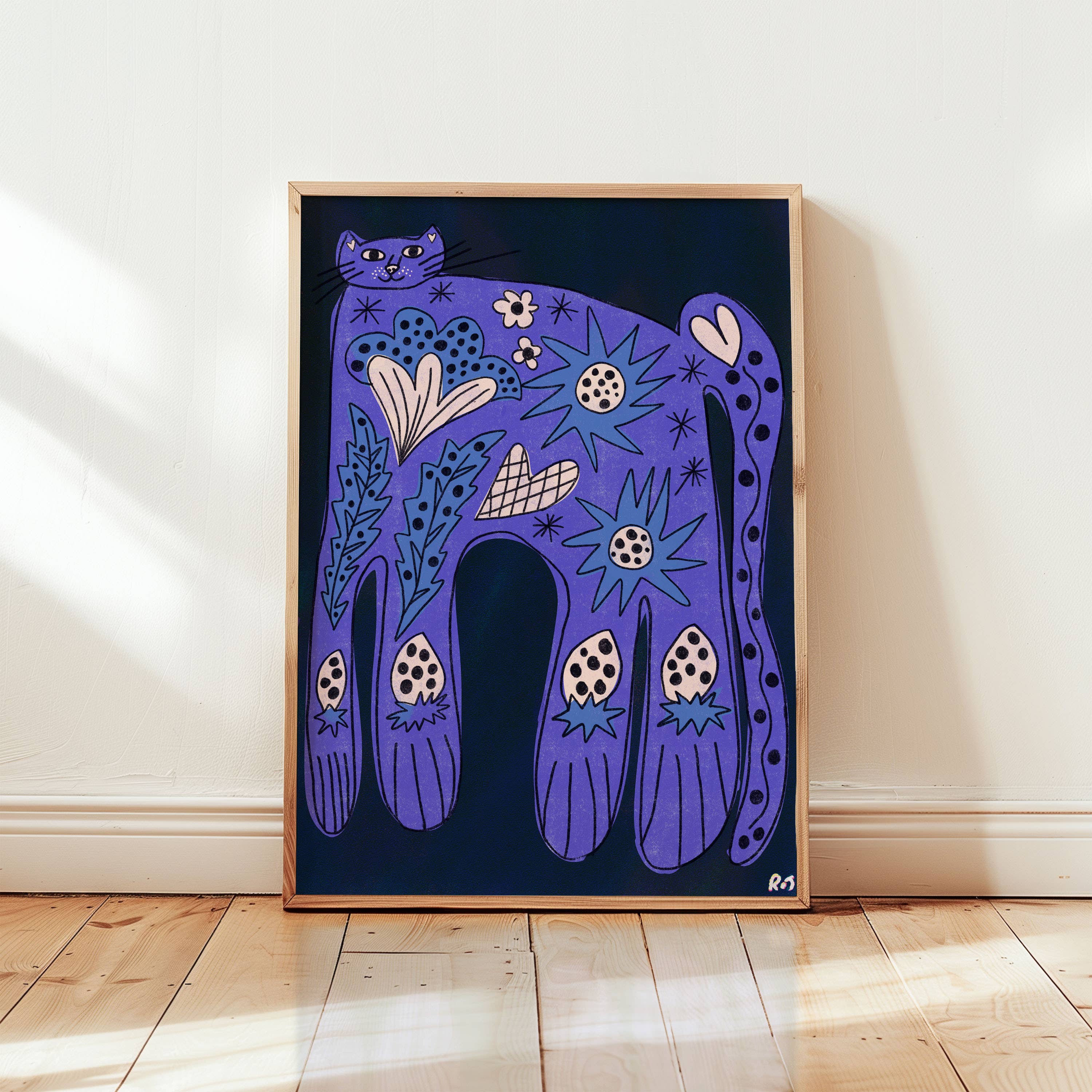 Rebecca Joy Ltd – wholesale Art print – 'Evening Cat' | Dark Coloured | Retro | Animal | Risograph Style | Print