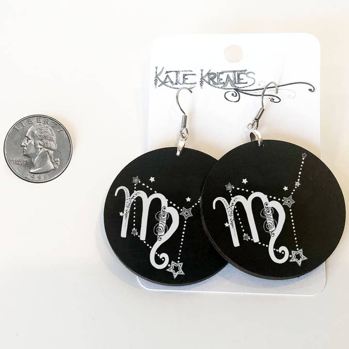 Katekreates - Vente Boucles d'oreilles pendantes - Symbole et constellation de la Vierge, boucle d'oreille zodiaque de 2 po