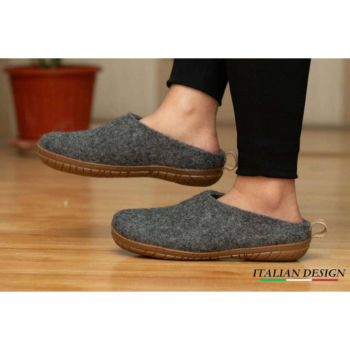 Woollyes Inc – wholesale Tofflor - Unisex – Tofflor med öppen häl utomhus med gummisula - Charcoal