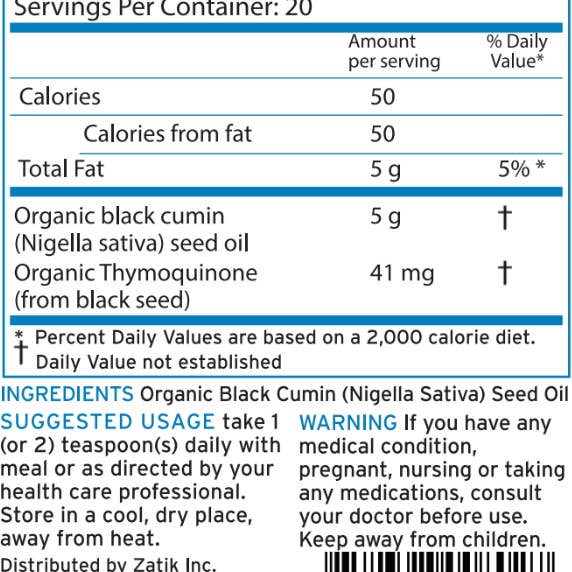 Zatik Naturals - Wholesale Oral Supplement/Vitamin - Black Seed Oil, Unrefined Organic Cold Pressed Oil, 100 mL1