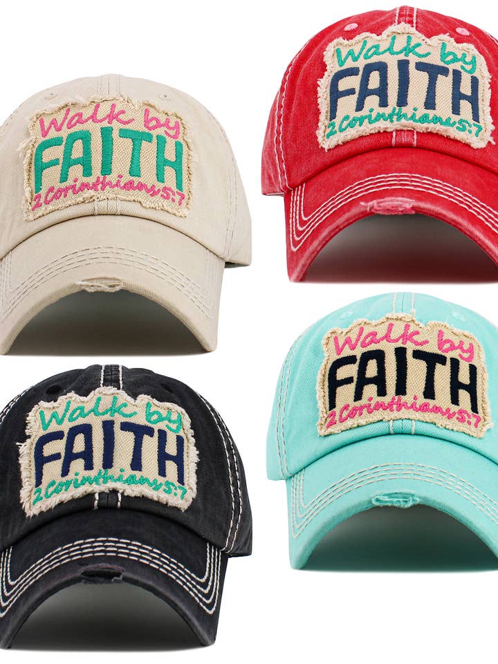 WALK BY FAITH Washed Vintage Baseball Cap for wholesale by Hana