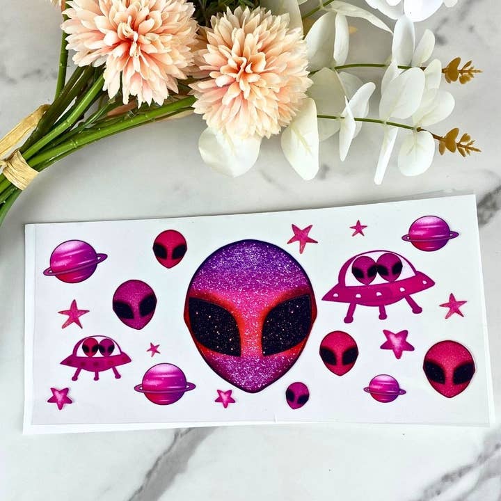 Pink Alien | 16 oz UV DTF Wrap for wholesale by HKS Custom Designs