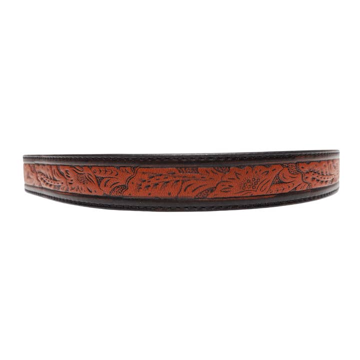 Brown Genuine Tooled Leather Cowboy Hat Band - Style Cassidy for wholesale on Faire
