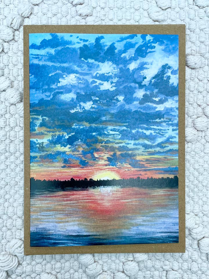 Sunset Dip Art Greeting Card- Eco Friendly Sea wild swimming for wholesale by Charlotte Stone Art