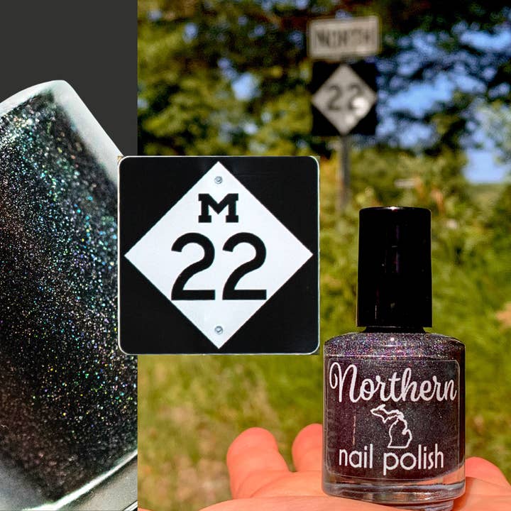 M-22 ~ Nail Polish Holographic Charcoal Black Toxin Free Vegan for wholesale by Northern Nail Polish