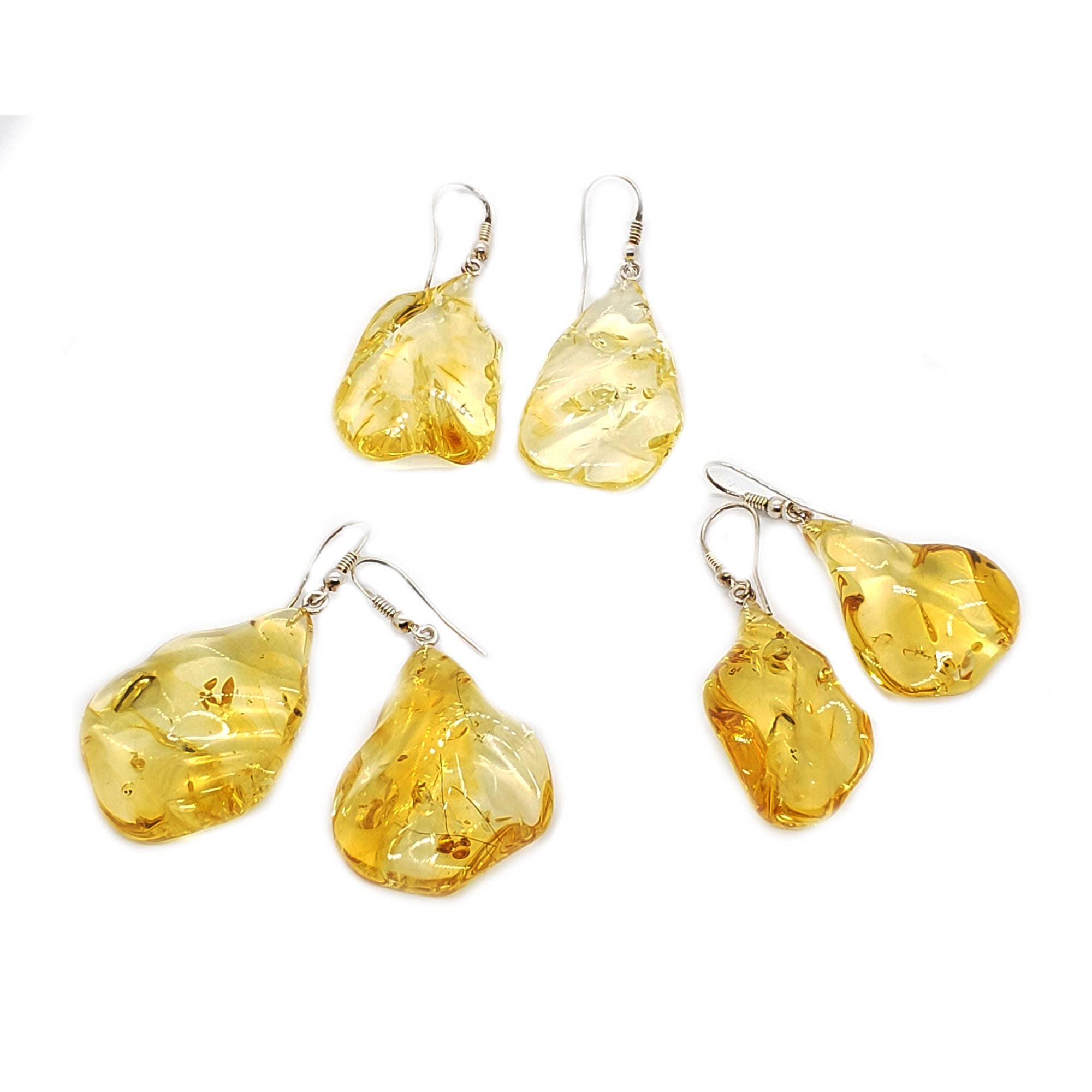 Amberman - Wholesale Dangle Earrings - Citrine Amber Free-Form Teardrop Earrings On Hooks1