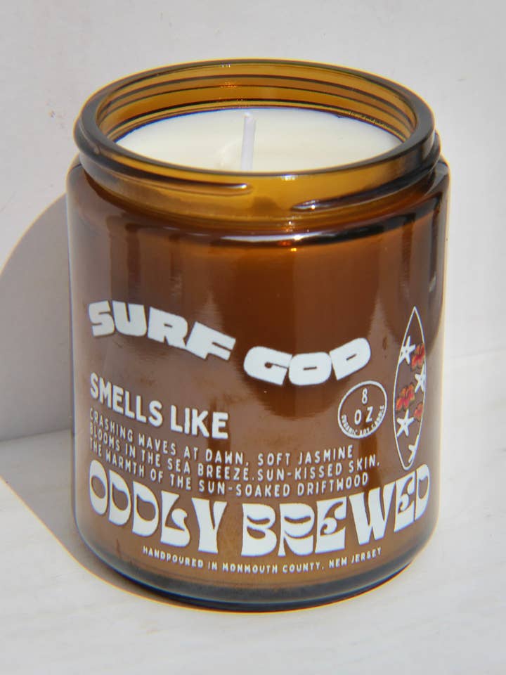 Surf God Soy Candle for wholesale by Oddly Brewed