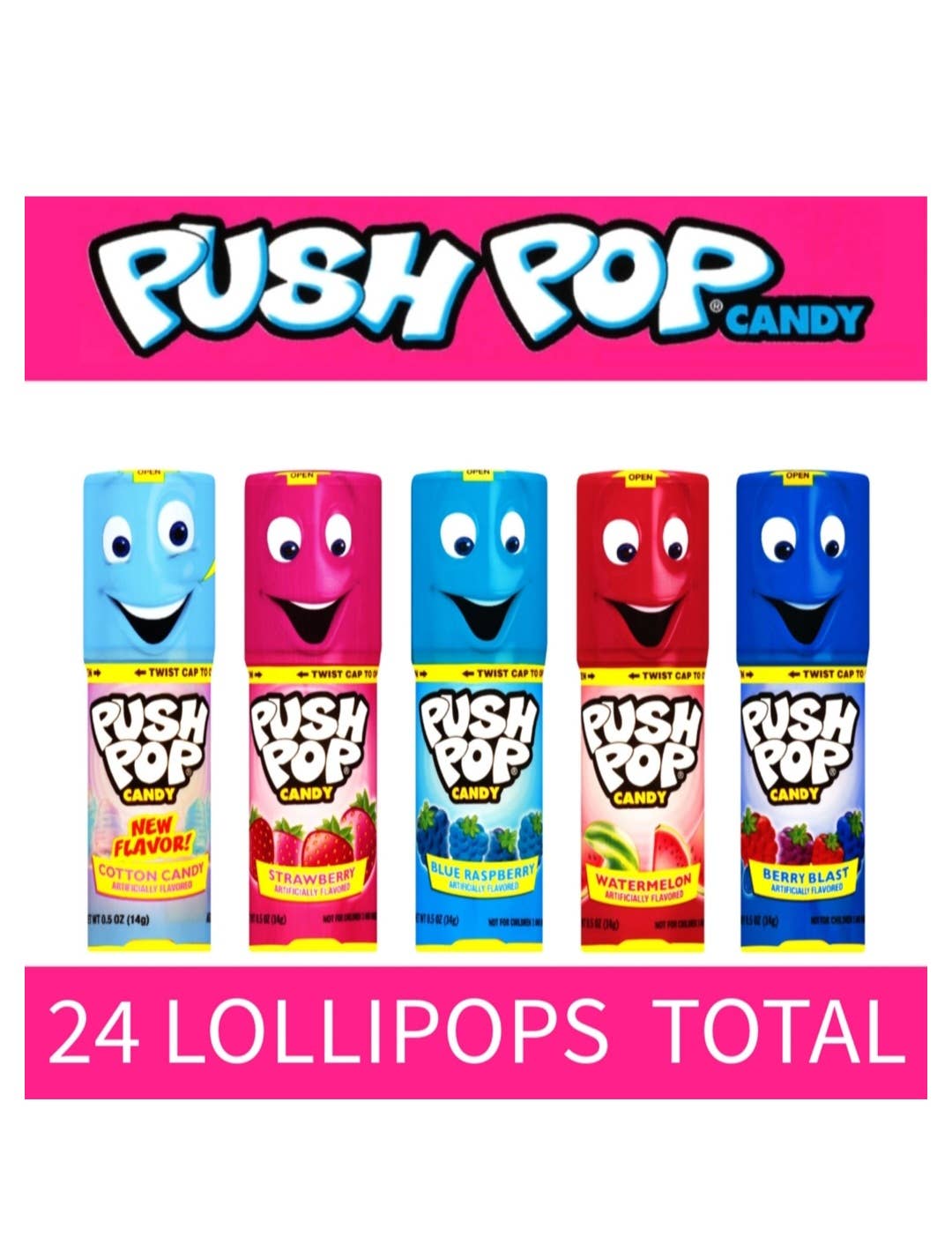 Majestic Wholesale – wholesale Klubba – Push Pop Variation – 24-pack med roliga och fruktiga klubbor1