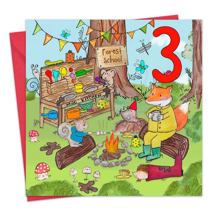 Carte d'anniversaire 3 ans - 3e - École de la forêt pour la vente par Twizler Ltd