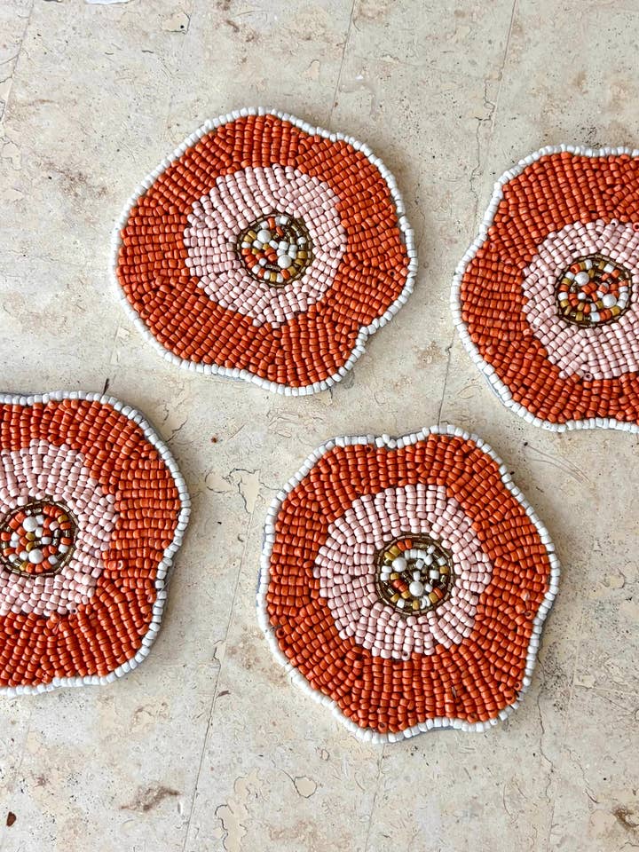 Poppy S/4 Beaded Coasters 10cm for wholesale by Aztec House