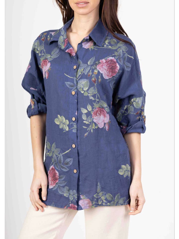 LINEN & COTTON HOUSE – wholesale Tröja med knappar – Dam – TUNIKA I 100% LINNE 5235 BLOMMOR