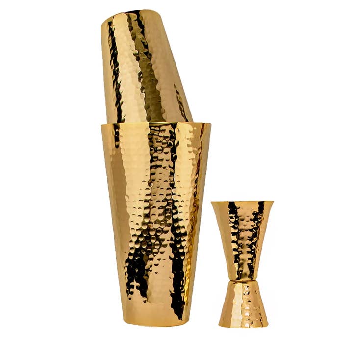 Prince of Scots - Wholesale Cocktail Shaker - 24K Gold Plate Hammered Copper 3 Piece Cocktail Shaker Set1