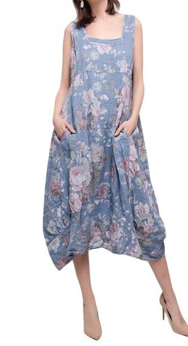 la maison des fibres naturelles - Wholesale Dress - Women's - sleeveless floral dress in 100% linen 622313