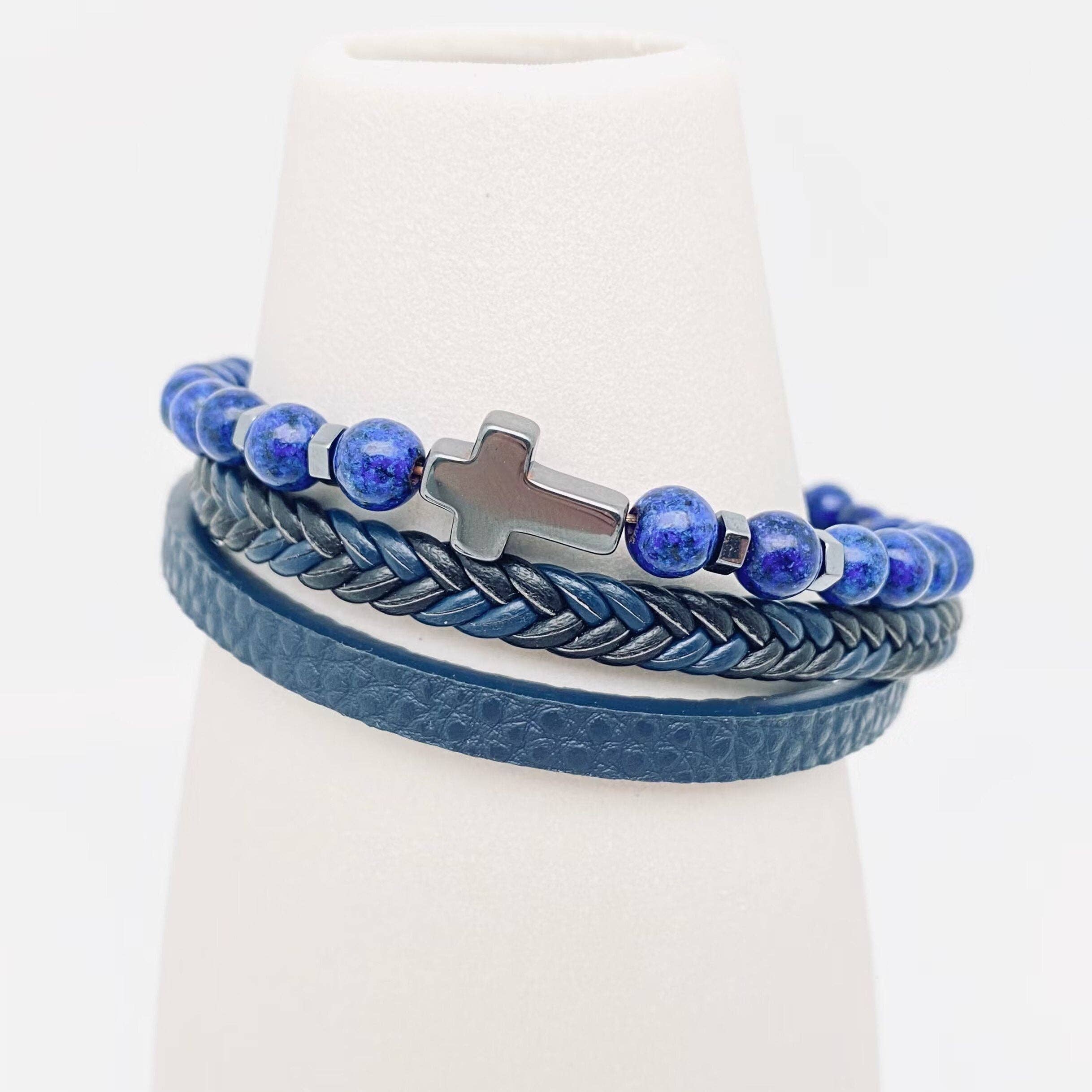 Mio Queena - Vente Bracelet jonc - Bracelet homme en cuir avec croix et perles en pierre naturelle - MJ/BC2