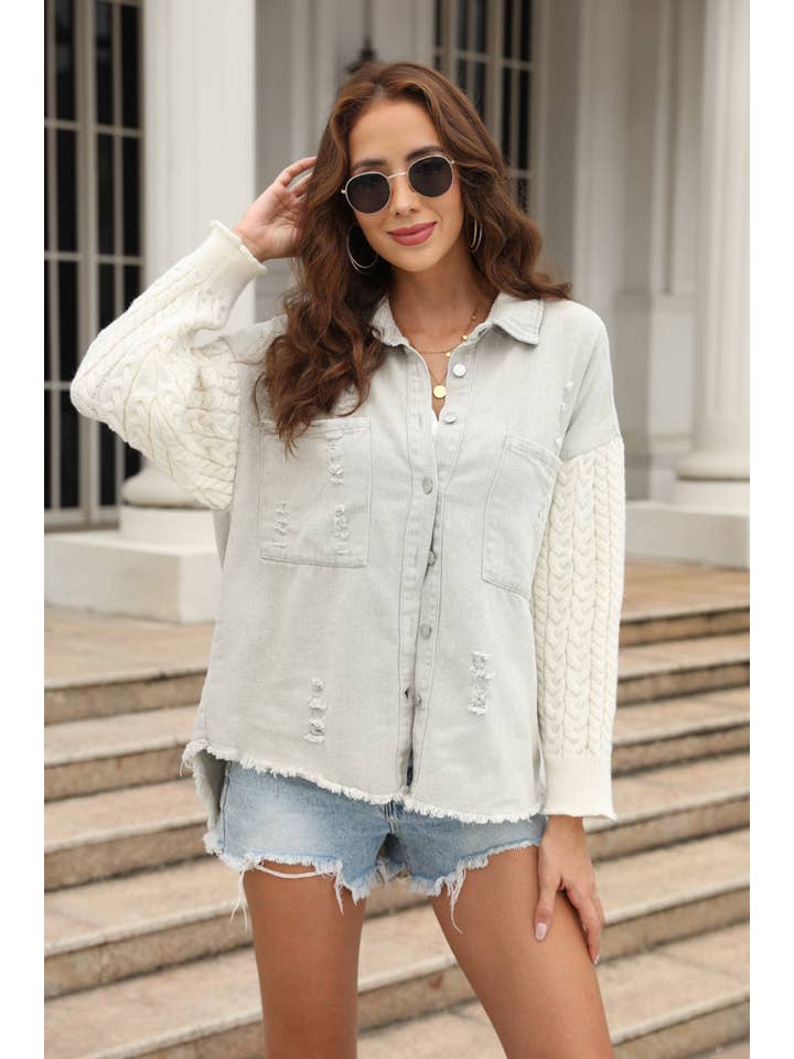 ePretty - Wholesale Shirt Jacket/Shacket - Women's - EP-JK27701 Two Tone Denim Sweater Sleeve Jacket Shacket11