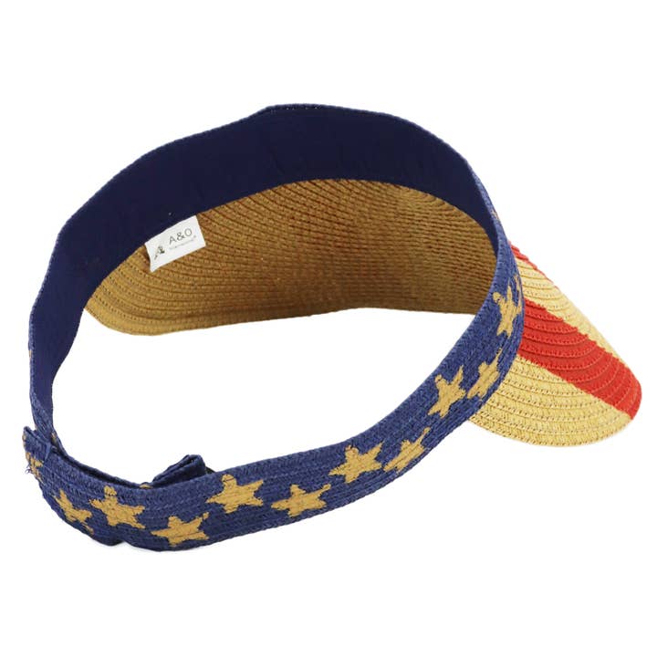 Cap Zone - Vente Visière – femme - Visière de soleil enroulable en paille de papier drapeau américain5