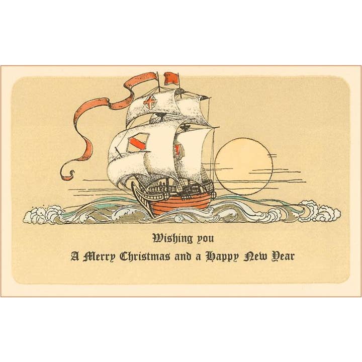 Greeting Card MC-375 Merry Christmas, Ship in Full Sail for wholesale by Found Image Press