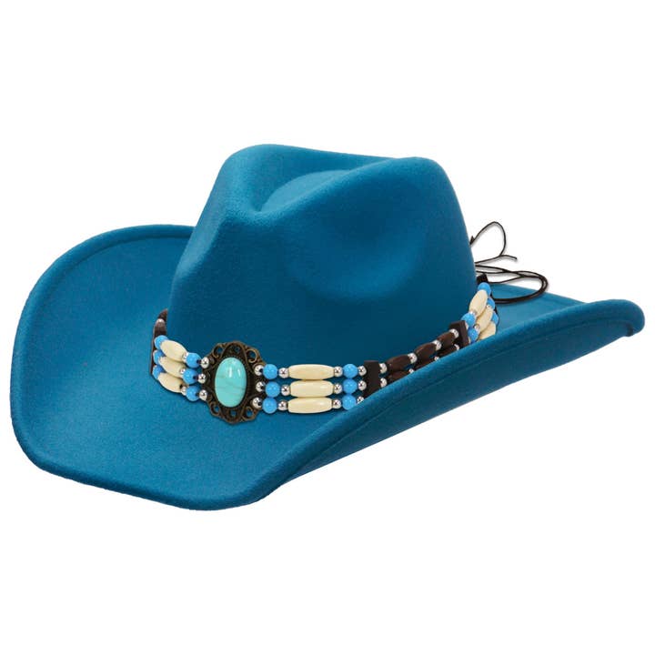 Cap Zone - Wholesale Cowboy Hat – Women’s - Turquoise Beaded String Felt Cowboy Hat20
