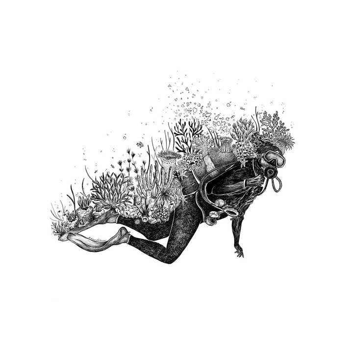 Kaari & Co. - Wholesale Art Print - Coral Scuba Diver Art Print