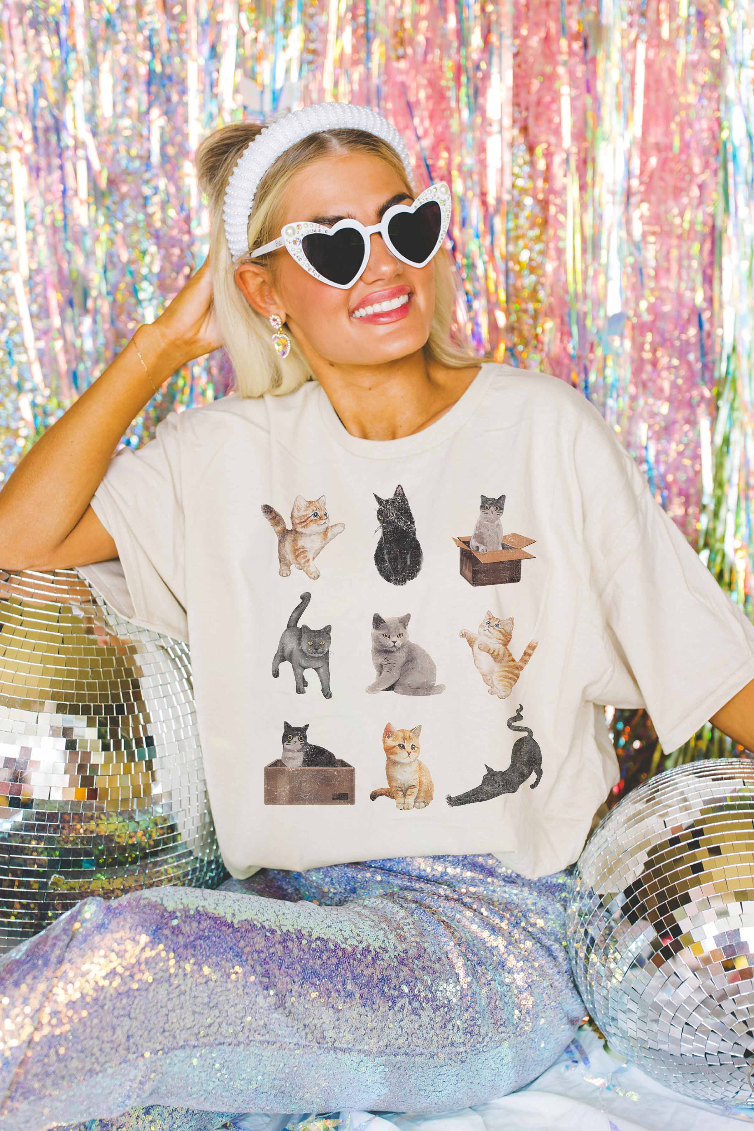 GOOD DAY STREET - Wholesale Screen Printed T-Shirt - Women's - [G2122X-OTS]-CAT COLLAGE OVERSIZED TEE0