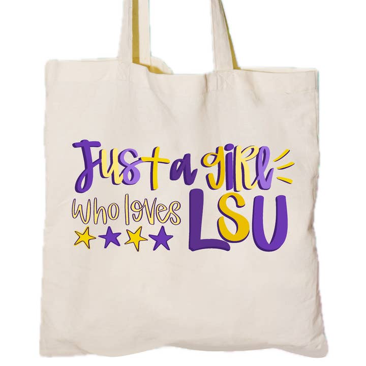 just a girl that loves lsu tote bag for wholesale by on the Bayou