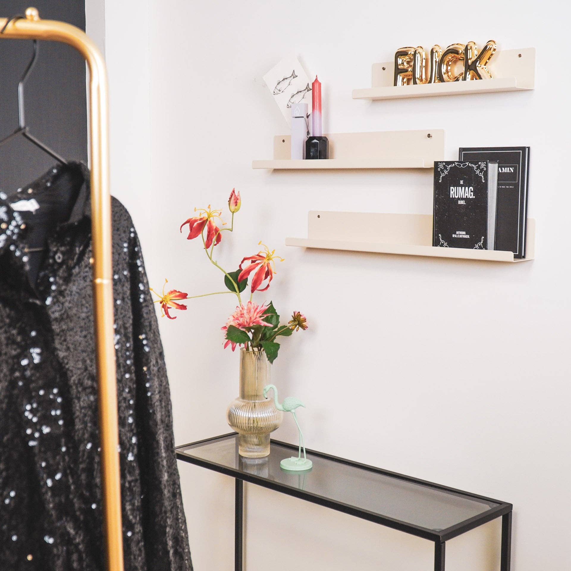 Housevitamin bv - Wholesale Wall Mounted Shelf - Wall Shelf - Metal - Beige - Set of 3 - 40/50/60cm4