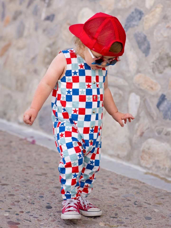 SIIX Collection - Wholesale Jumpsuit - Baby - Red, White & Blue Checkerboard / Organic Bay Jumpsuit (Baby)