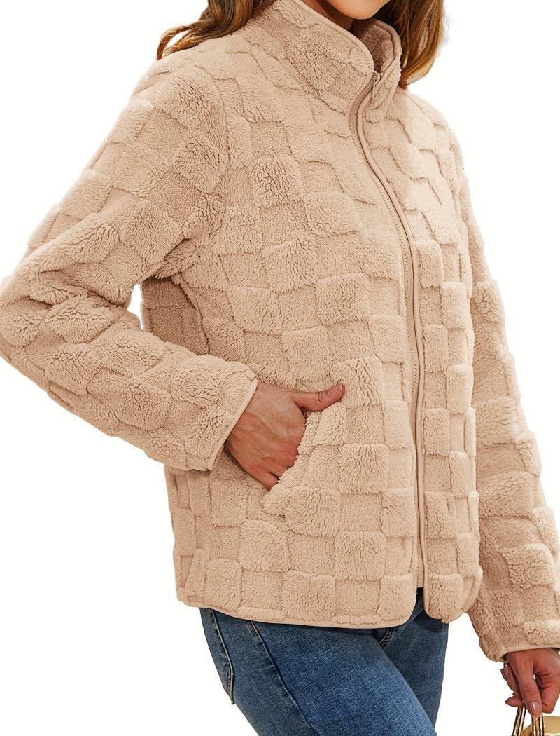 safistyle - Wholesale Jacket - Women's - Checkered Texture Zip-Up Jacket7