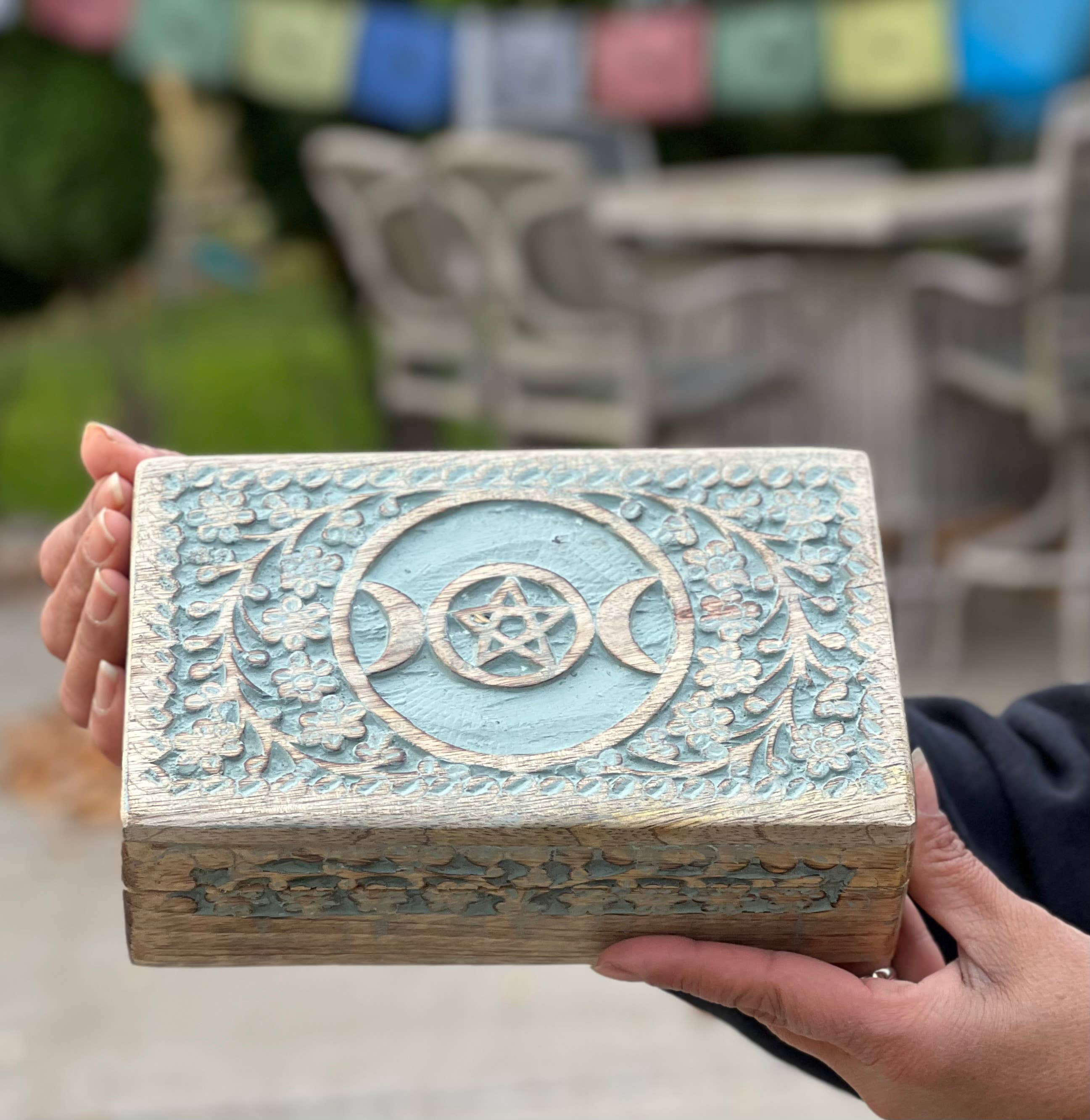 Lungta Imports - Wholesale Sieradendoos/organizer - Triple Moon Handgesneden sieraden Trinket Keepsake Houten Opbergdoos (Triple Moon, Large)8