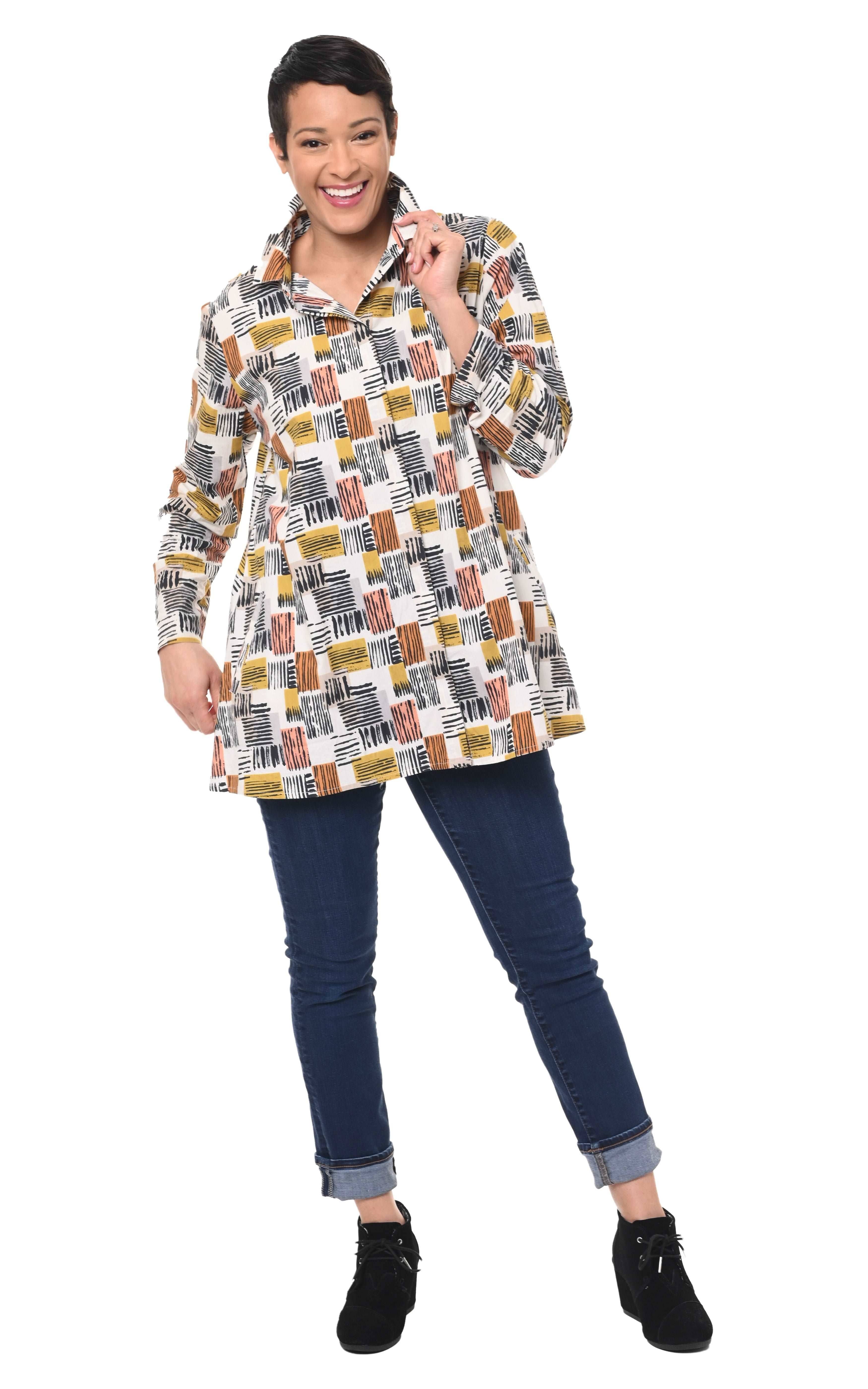 Tulip Clothing – Engroshandel Skjorte med buttondown – til kvinder – CV133 Logan i Rytme*2
