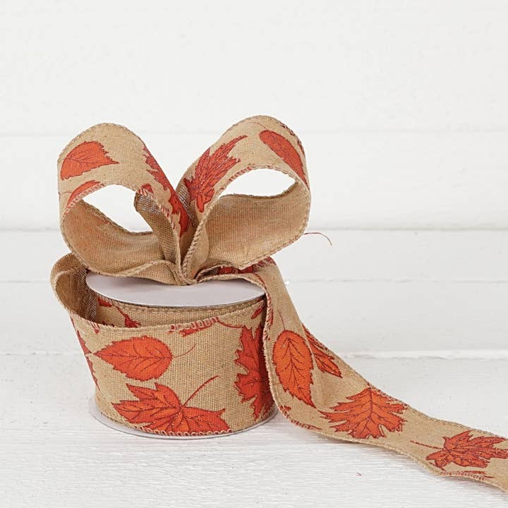 R32911-Wired Ribbon-Burlap w. Fall Leaves (2.5inW) and other Purchase Wholesale fall ribbon wired. Free Returns & Net 60 Terms on Faire trending on Faire.